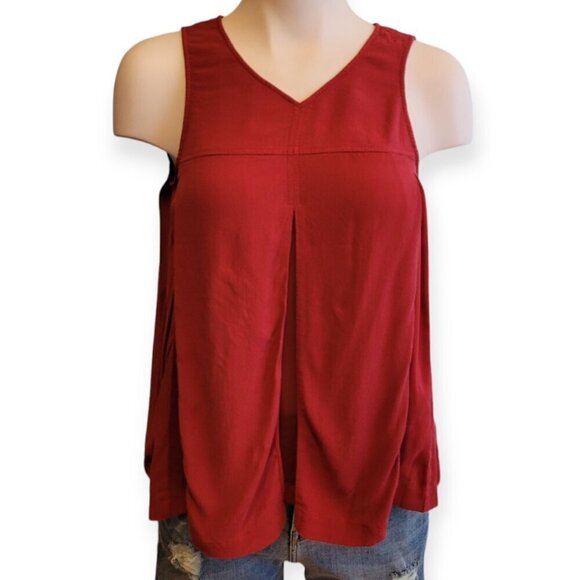 Madewell Sleeveless Cherry Red Rust Voluminous Viscose Trapeze Tank Size 2 - Picture 2 of 9